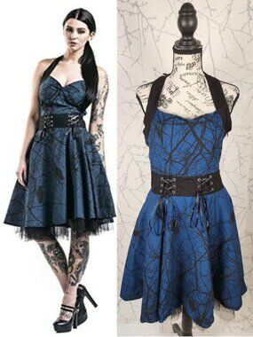 Vixxsin Blue Night Forest Crows Fit & Flare Halter Dress